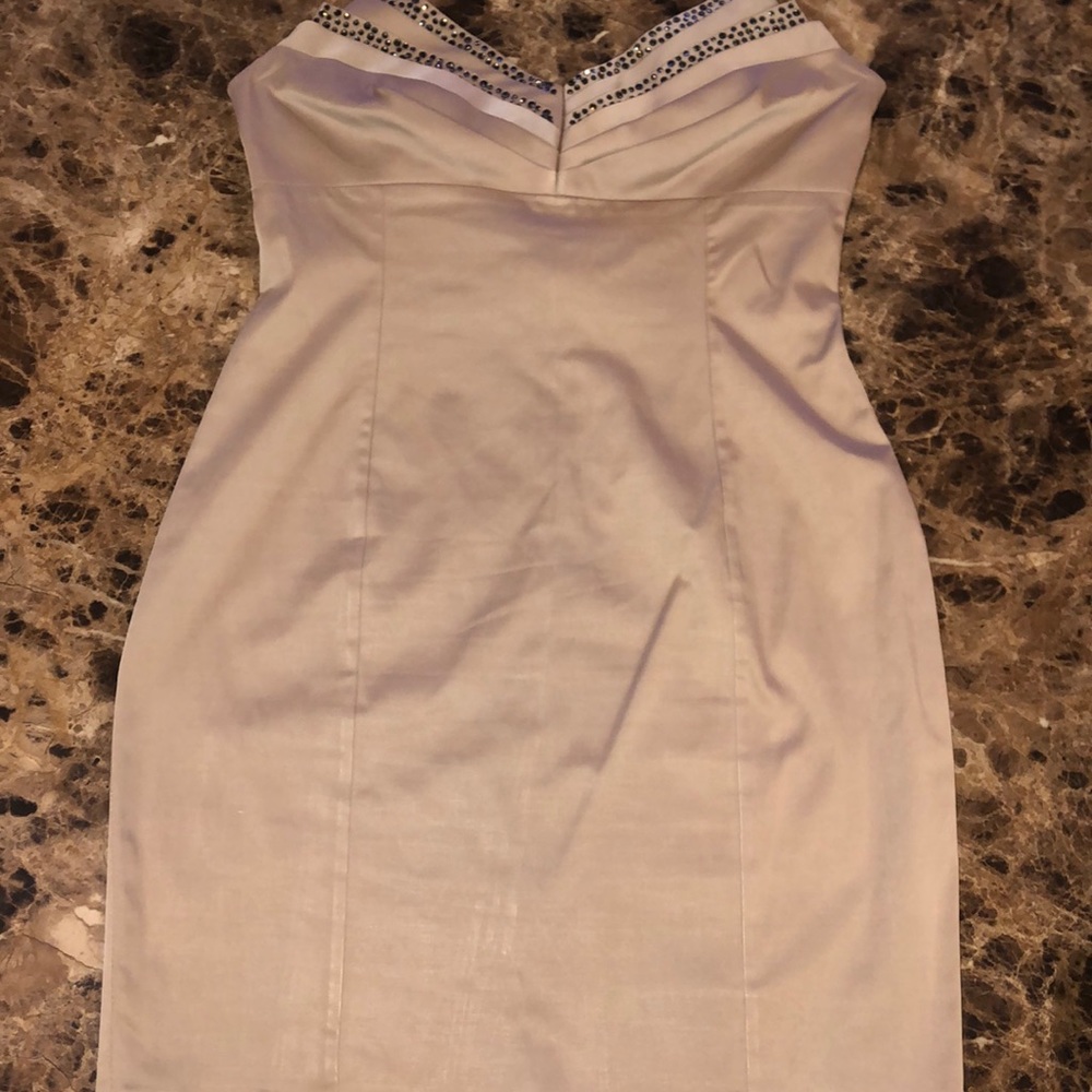 Tan colored dress with beautiful crystal design
